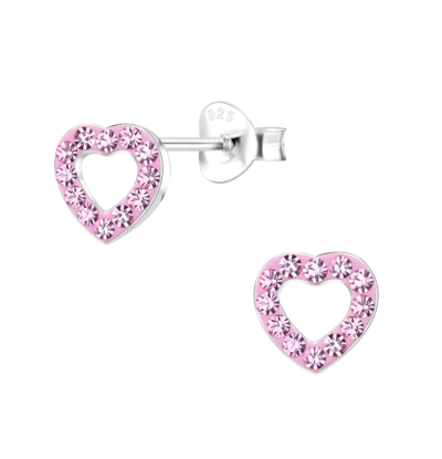 KAYA sieraden Silver children’s earrings ‘Pink Hearts’ with crystals
