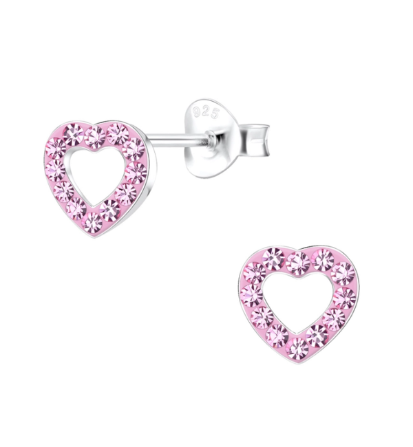 KAYA sieraden Silver Children's Earrings 'Pink Hearts' with Crystals