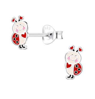 KAYA sieraden Silver children’s earrings ‘Ladybug’ with Heart