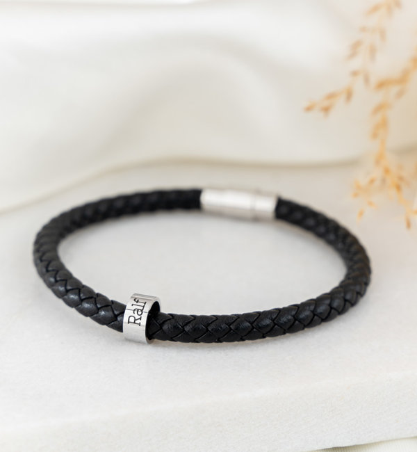 KAYA sieraden Leather bracelet with Personalised stainless steel rings