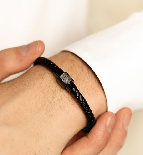 KAYA sieraden Bracelet Men with Fingerprint - Black Leather