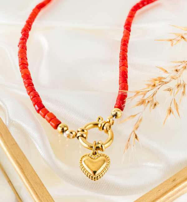 KAYA sieraden Red Necklace Coral 'Nova Pérola' Choose your Charms | Stainless Steel