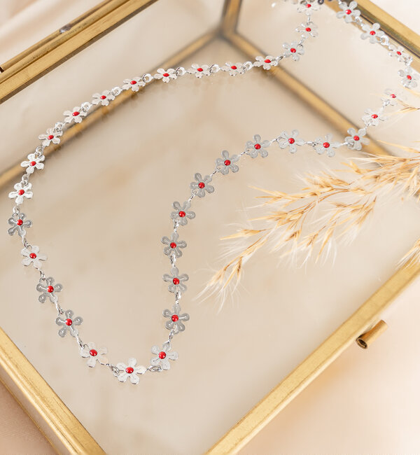 KAYA sieraden Flower Necklace Red | Stainless Steel