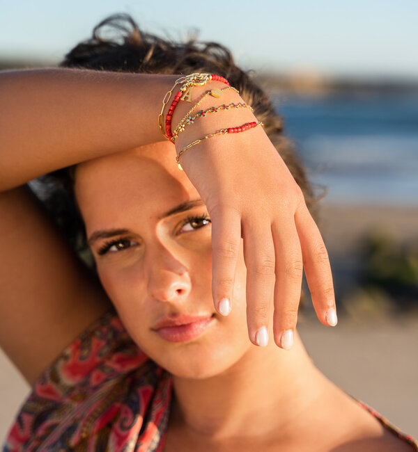 KAYA sieraden Link bracelet Red Coral 'Nova Pérola' | Stainless Steel