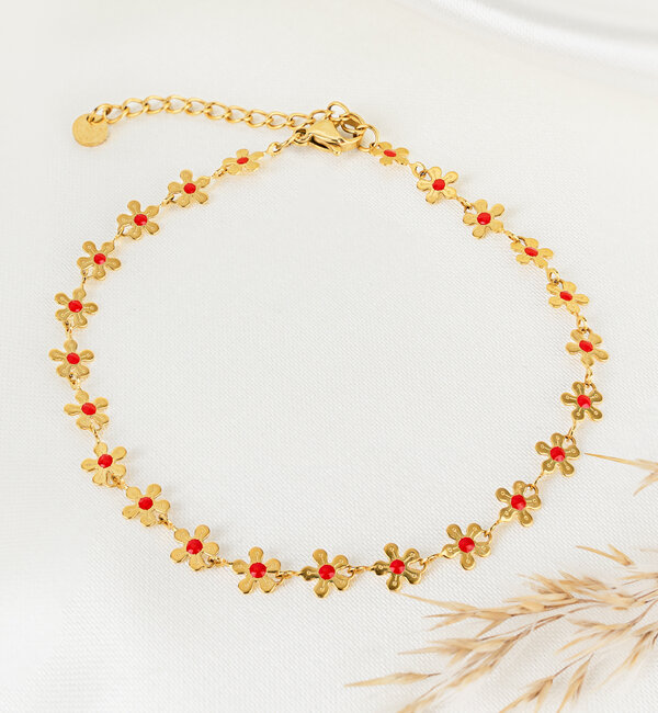 KAYA sieraden Flowers Anklet Red | Stainless Steel