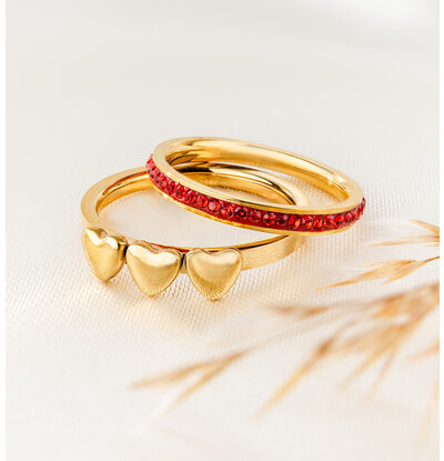 KAYA sieraden Set van 2 Ringen 'Rood Hartje' | Stainless Steel