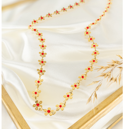 KAYA sieraden Bloemetjes Ketting Rood | Stainless Steel