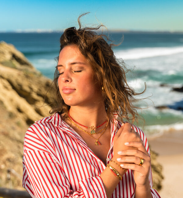 KAYA sieraden Bracelet and Necklace Set Red Coral 'Nova PÃ©rola' Round clasp | Stainless Steel