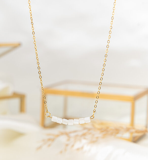 KAYA sieraden Bracelet and Necklace Set White Shell 'Nova Pérola' | Stainless Steel