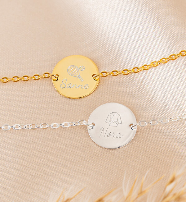 KAYA sieraden Silver Children's Bracelet 'Elegant Disc' with Name | Choose Your Sport