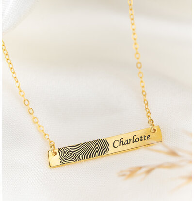Gegraveerde sieraden Horizontale Bar Ketting met Naam en Vingerafdruk
