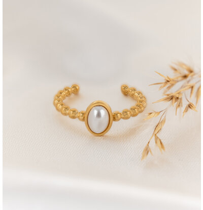 KAYA sieraden Ring Wit Parels 'Nova Pérola' | Stainless Steel