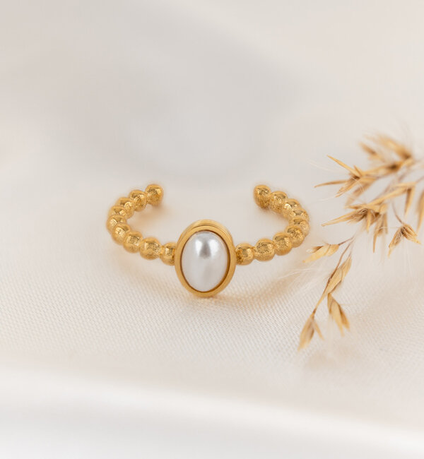 KAYA sieraden Adjustable Ring White Pearls 'Nova Pérola' | Stainless Steel