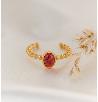 KAYA sieraden Ring Rood Koraal 'Nova Pérola' | Stainless Steel