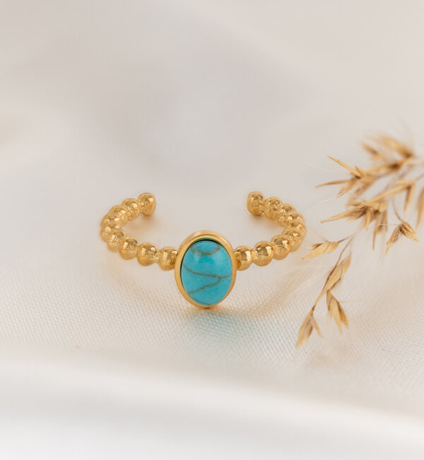 KAYA sieraden Verstelbare Ring Turquoise Jade 'Nova Pérola' | Stainless Steel