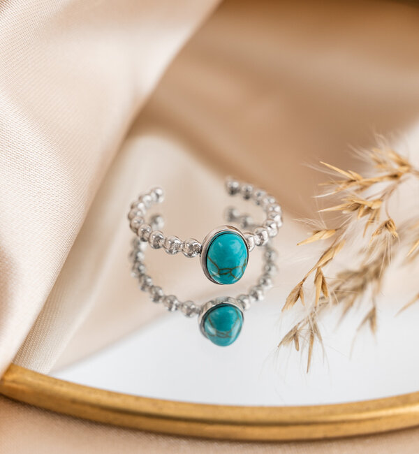 KAYA sieraden Adjustable Ring Turquoise Jade 'Nova Pérola' | Stainless steel