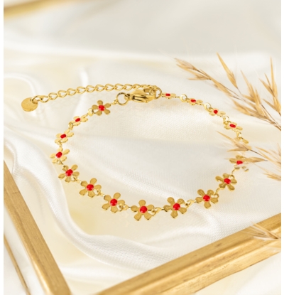 KAYA sieraden Bloemetjes Armband Rood | Stainless Steel