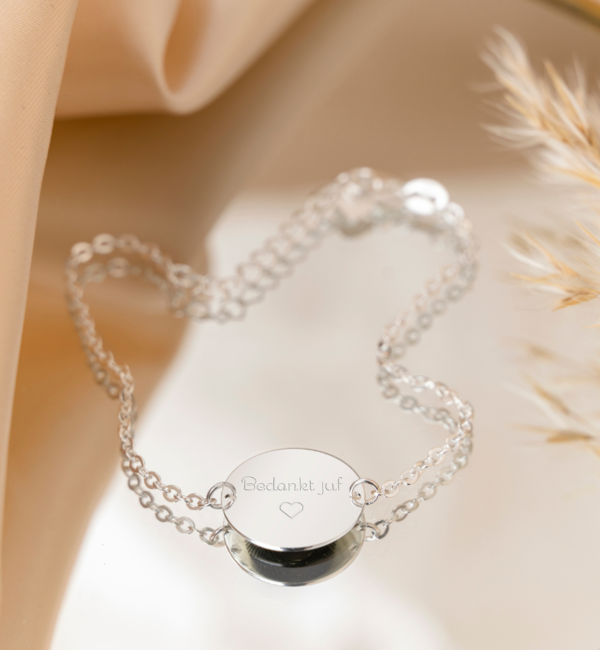 KAYA sieraden Armband voor juf met Gravure  'Elegant Disc'