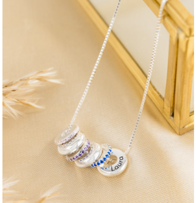 KAYA sieraden Necklace with 3 Birthstones & Name Charms