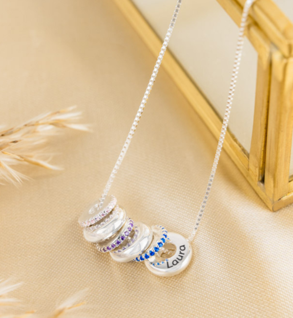 KAYA sieraden Donut necklace | 3 birthstones & name charms