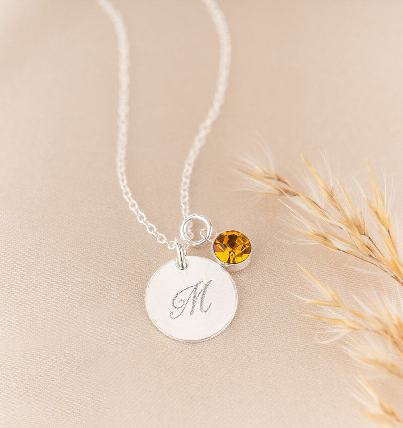 Personalized Silver Initial Necklace with Swarovski Birthstones–  LillaDesigns