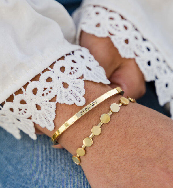 KAYA sieraden Set Slavenarmband  'Munten' met gravure | Stainless Steel