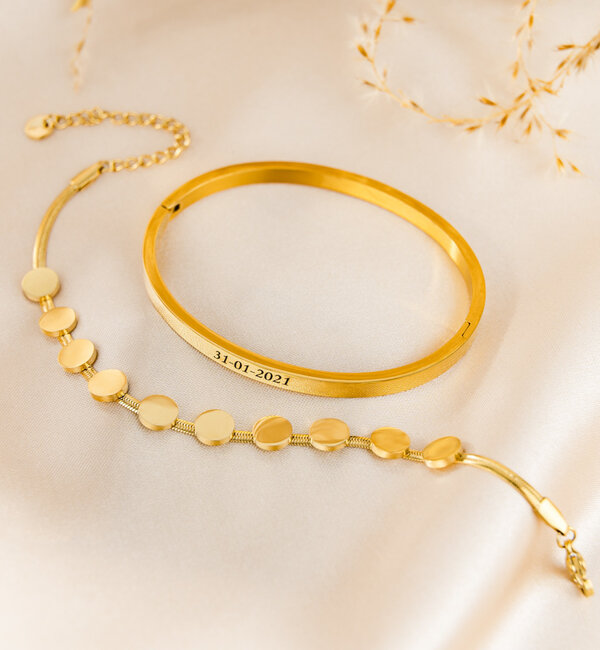 KAYA sieraden Set Slavenarmband  'Munten' met gravure | Stainless Steel