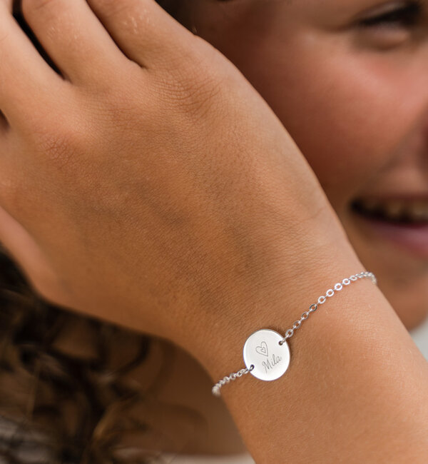 KAYA sieraden Silver Children's Bracelet 'Elegant Disc' with Name | Choose Your Symbol