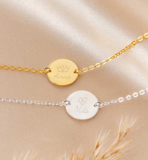 KAYA sieraden Silver Children's Bracelet 'Elegant Disc' with Name | Choose Your Symbol