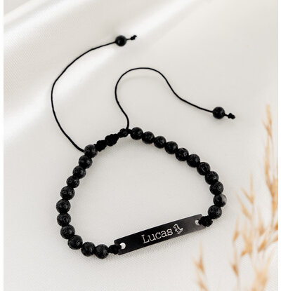 KAYA sieraden Boys bracelet Lava stones with Name | Choose Your Symbol