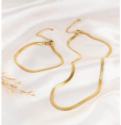 KAYA sieraden Armband en Ketting Set 'Plat' | Stainless Steel