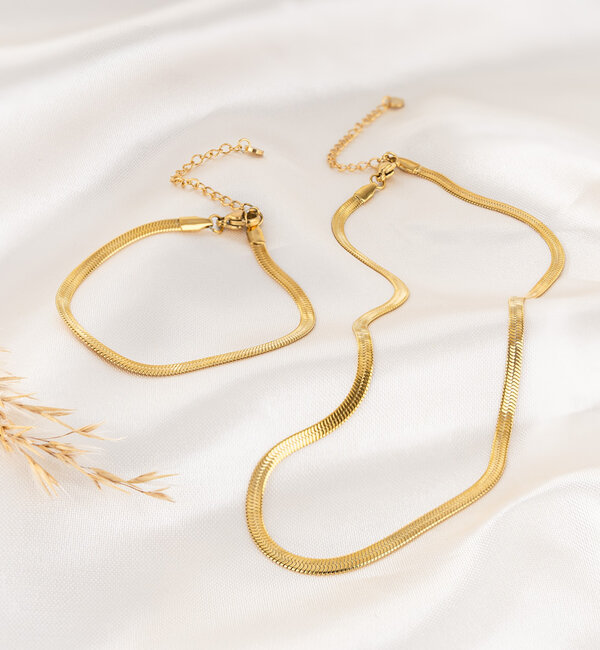 KAYA sieraden Flat Bracelet and Necklace Set | Stainless Steel