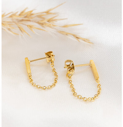 KAYA sieraden Earrings with Chain 'Bar'| Stainless Steel