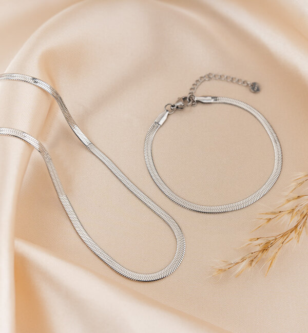 KAYA sieraden Flat Bracelet and Necklace Set | Stainless Steel