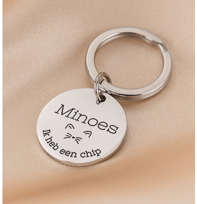 KAYA sieraden Cat tag with name 'I have a chip' | Choose your Symbol