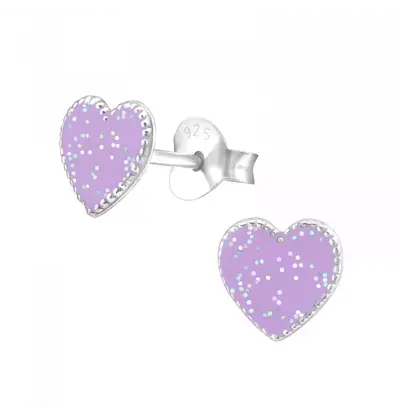 KAYA sieraden Silver children’s earrings ‘Glitter Heart’ – Purple