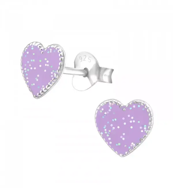 KAYA sieraden Silver Children's Earrings 'Glitter Heart' - Purple