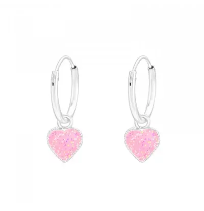 KAYA sieraden Silver children’s earrings ‘Glitter Heart’ – Pink