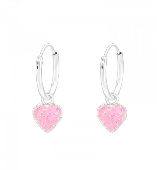 KAYA sieraden Silver Children's Earrings 'Glitter Heart' - Pink