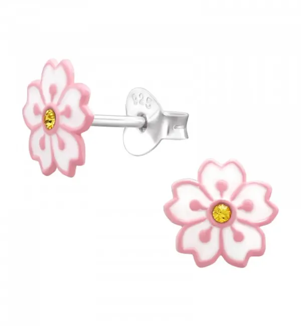 KAYA sieraden Silver children’s earrings ‘Little Flower’ with crystal