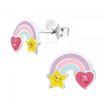 KAYA sieraden Silver children’s earrings ‘Rainbow’ with Star and Heart