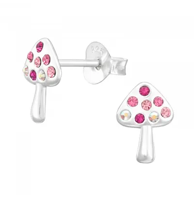 KAYA sieraden Silver children’s earrings ‘Little Mushrooms’ with crystals