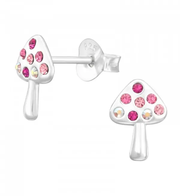 KAYA sieraden Silver children’s earrings ‘Little Mushrooms’ with crystals