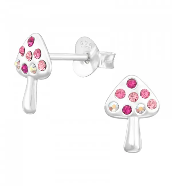 KAYA sieraden Silver Children's Earrings 'Mushrooms' with Crystals