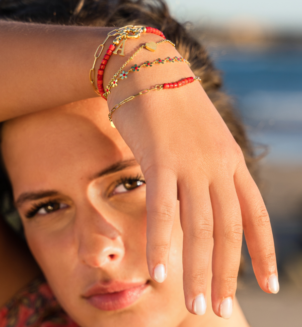 KAYA sieraden Bracelet and Necklace Set Red 'Flowers' | Stainless Steel