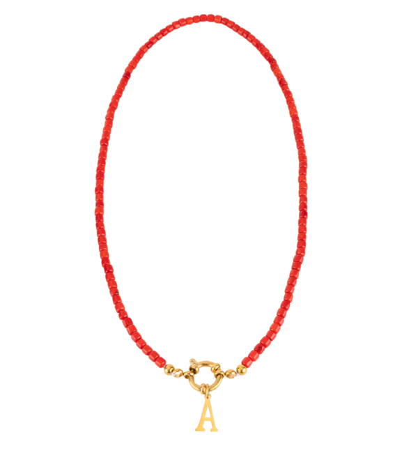 KAYA sieraden Necklace Red Coral 'Initial' | Stainless steel