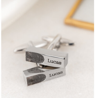 Gegraveerde sieraden Stainless Steel cufflinks with name and fingerprint