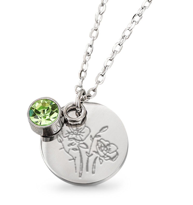 Sterling Silver July Larkspur Birth Flower & 18mm Engravable Tag Necklace  14 - 22 Inches | Jewellerybox.co.uk