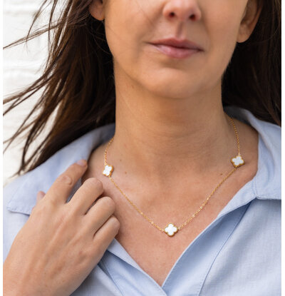 KAYA sieraden White mother-of-pearl clover necklace | Stainless Steel