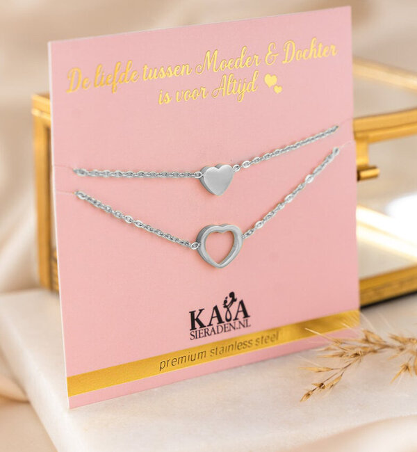 KAYA sieraden Mother & Daughter bracelet set with heart | Stainless Steel